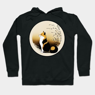 Shiba Inu Dog, Japanese Art, Full moon Hoodie